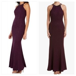 NIGHTWAY Purple Glitter Mermaid Evening Dress NWT
